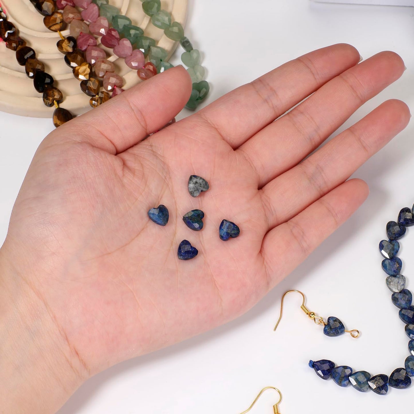 Nitopupu 22pcs Faceted Heart Stone Beads Natural Crazy Lace Agate Bead 8mm Crystals and Healing Stones for Jewelry Making Supplies,Friendship Bracelet Kit,Love Gifts