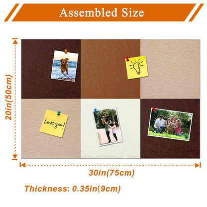 HULAVO Square Felt Cork Bulletin Board Tiles, Self Adhesive DIY Felt Pin Board for Wall 30" x 20" with 35 Pushpins for Office School Home Wall Decor Stickers Memos Photos Display (Gradual Brown)