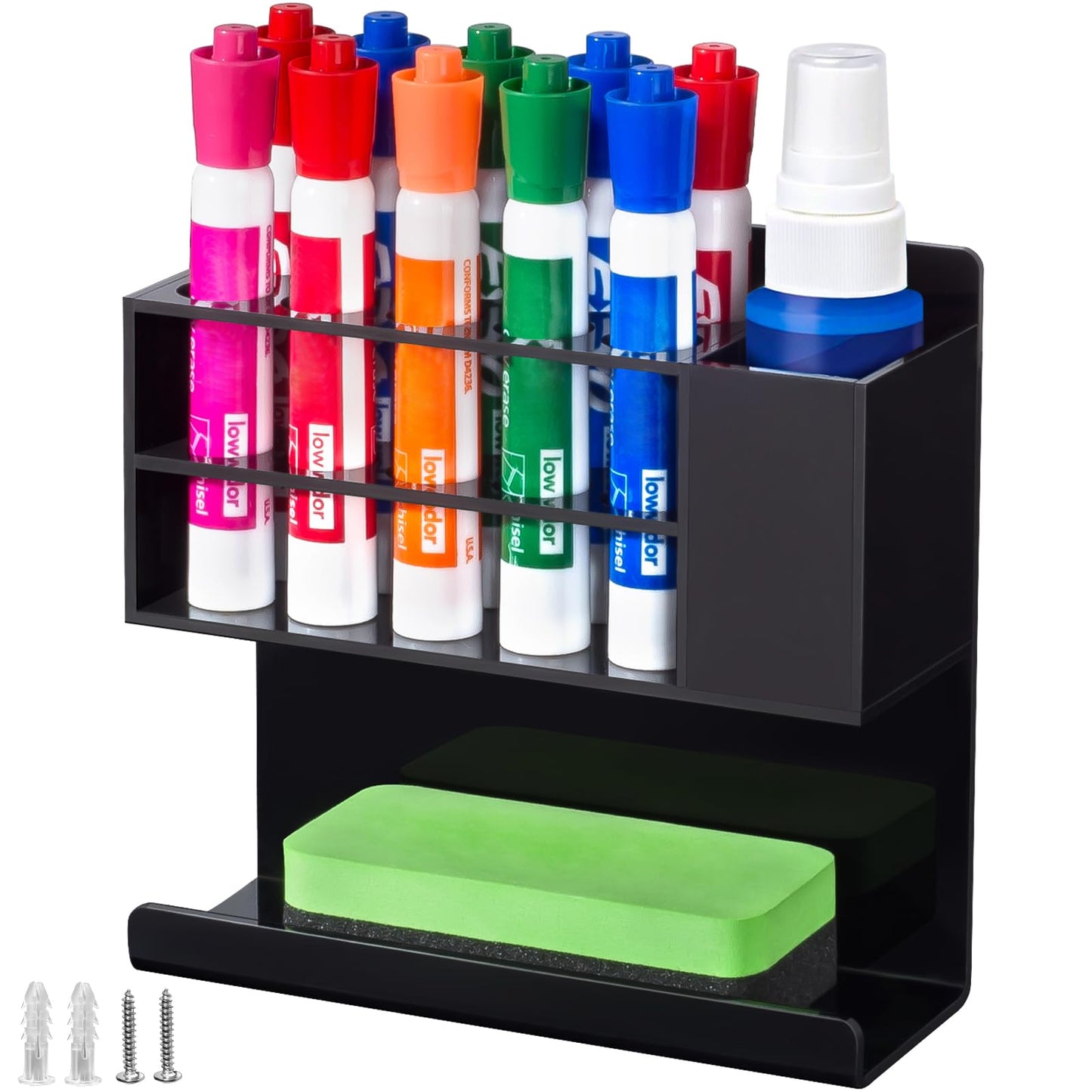 Banafich Black Magnetic Dry Erase Marker Holder for Whiteboard, Acrylic Magnet Pen Holder Wall Mount, Black Magnetic Pencil Holder Cup for Refrigerator Fridge, Office, Locker Accessories for Classroom