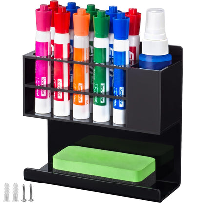Banafich Black Magnetic Dry Erase Marker Holder for Whiteboard, Acrylic Magnet Pen Holder Wall Mount, Black Magnetic Pencil Holder Cup for Refrigerator Fridge, Office, Locker Accessories for Classroom
