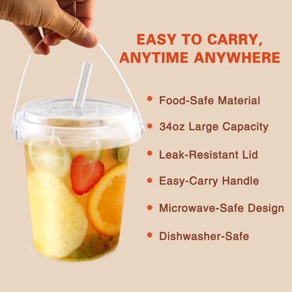 30Set 34oz Drink Buckets with Lids and Straws, Plastic Cups with Lids Straw