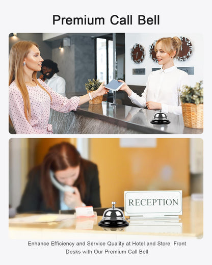 Desk Bell 2 Pack 3.35 Inch Desk Service Bell with Sturdy Metal Build and Loud Clear Sound, Classic Ring Bell for Hotel Reception, Classroom, Restaurant, Office, Kitchen, Home, Silver