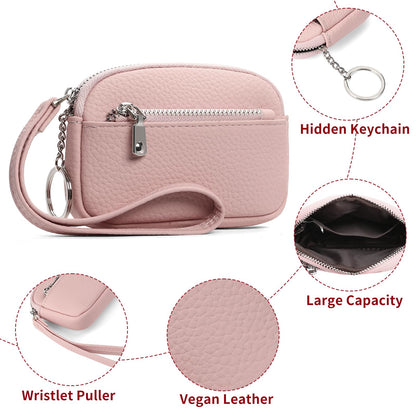 GAEKEAO Coin Purse for Women Small Wristlet Wallets Vegan Leather Change Pouch with Hidden Keychain and 2 Zipper Pockets