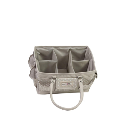 Everything Mary Deluxe Store & Tote Organizer – Tan Dot Craft Tote with Handle – Art Supply Caddy for Sewing, Scrapbooking, DIY Projects & Creative Tool Storage