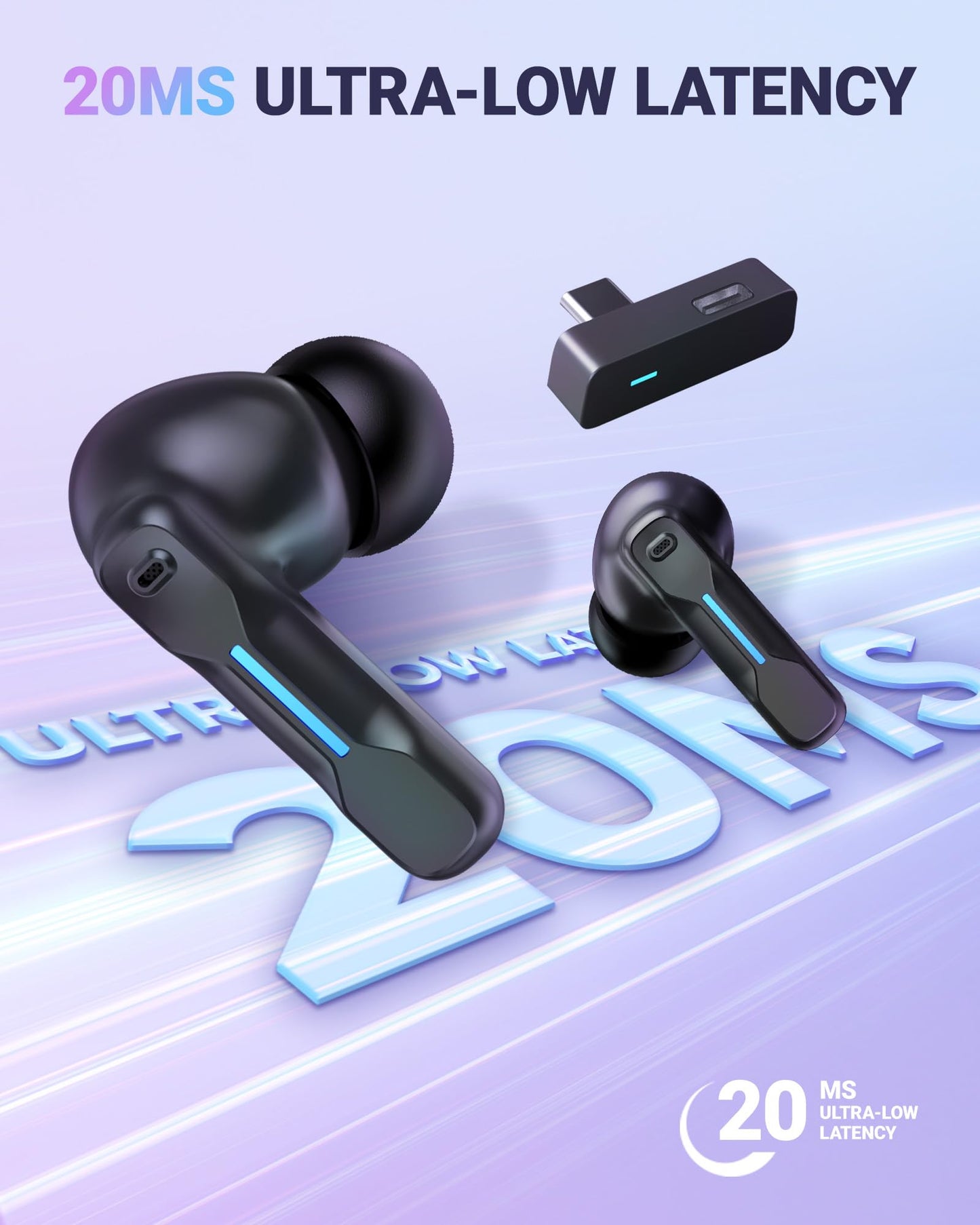 Middle Rabbit SW4 Pro Gaming Earbuds with Mic Wireless, 2.4G Dongle + Bluetooth Dual Mode, 20ms Low Latency, Compatible with PS5, PS4, PlayStation, Desktop&Laptop PC, VR