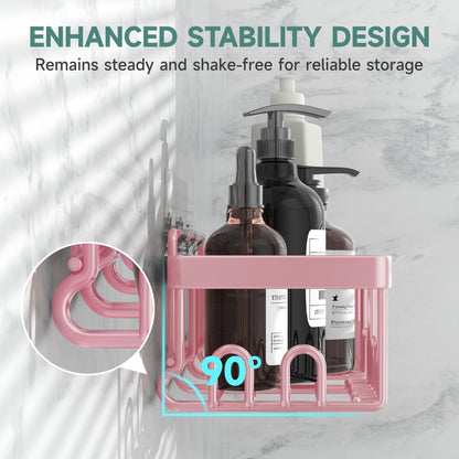 Veken Large Capacity Shower Caddy 6-Pack, No Drilling & Rustproof, Adhesive Shower Shelves with Soap Holder, Bathroom Organizers and Storage, Wall-Mounted Kitchen & Home Decor, Pink