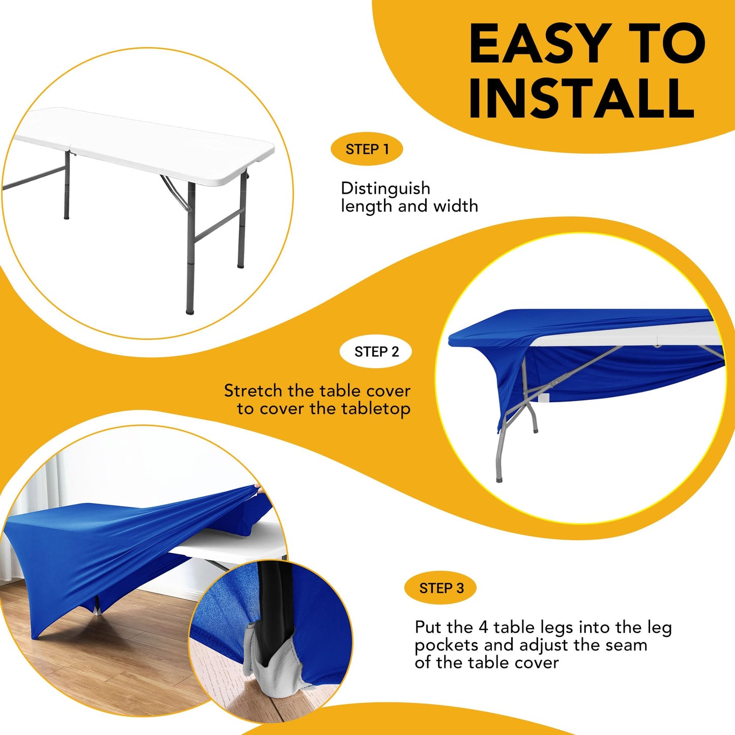 Dailyset 6-Pack Premium Royal Blue Spandex Tablecloths for 6ft Rectangle Tables, Stain & Wrinkle-Resistant, Washable Stretch Polyester Fitted Table Cover for Weddings, Banquets, Events, Parties