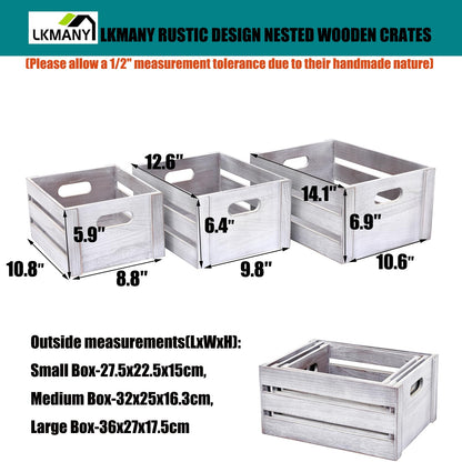 LKMANY Storage Crates 3 Pcs Wooden Crates Decorative Boxes,Nesting Storage Container Rustic White,Boxes for Storage, Display,Decor