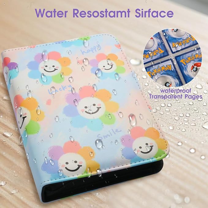4-Pocket Card Binder with 50 Removable Pages, Holds 400 Cards | Fits trading, sports, gaming and collectible cards. Great for boys and girls to organize and protect collections(Sunflower)