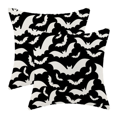 AEIOAE Halloween Pillow Covers 18x18 Inch Set of 2,Black and Cream Bats Throw Pillows Case,Halloween Outdoor Decorative Linen Farmhouse Decor Cushion Covers for Home Sofa Bed Couch