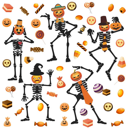 Halloween Skull Wall Decal Halloween Wall Stickers Skeleton Ghosts Pumpkin Candy Wall Decals Gothic Funny Halloween Window Clings Peel and Stick for Kids Bedroom Living Room Window Halloween Party Decor