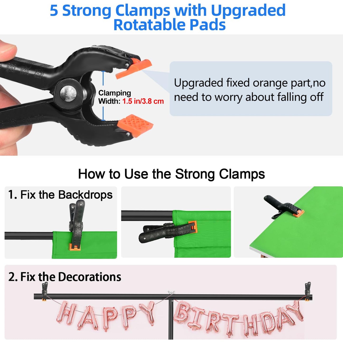 Hemmotop 7x5ft (HxW) T-Shape Photo Backdrop Stand, Portable Green Screen Stand Only with 5 Clip Clamps and Carry Bag, Adjustable Background Support Kit for Birthday, Baby Shower, Parties, Photoshoots