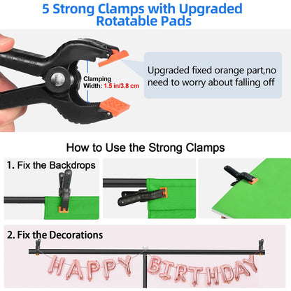 Hemmotop 7x5ft (HxW) T-Shape Photo Backdrop Stand, Portable Green Screen Stand Only with 5 Clip Clamps and Carry Bag, Adjustable Background Support Kit for Birthday, Baby Shower, Parties, Photoshoots