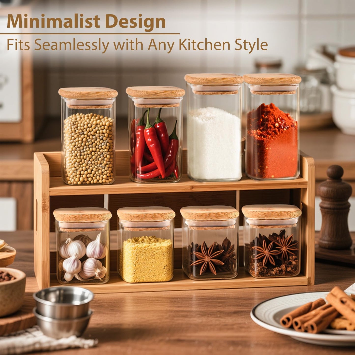 TBWIND 20 Pack 8 oz Square Glass Spice Jars with Lids and Labels – Airtight Small Spice Containers Set, Clear Glass Storage Jars for Seasoning, Spices, Kitchen Pantry Organization