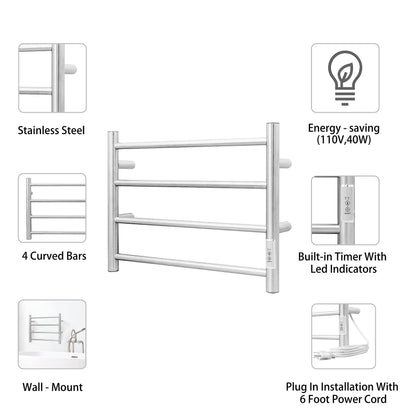 KEG Towel Warmer 8 Bars for Bathroom Freestanding or Wall Mounted Bath Towel Heater Plug-in with Built-in Timer Silver