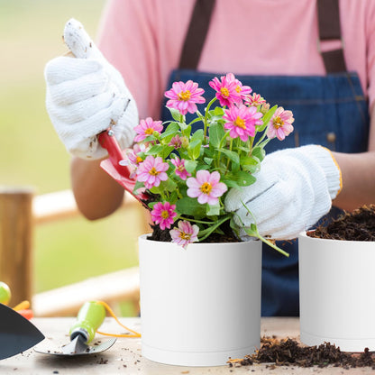 Meowell 8/7/6 inch Plant Pots, Set of 3 Cylinder Flower Pots for Outdoor Indoor Plants, Decorative Plastic Planters with Drainage Holes and Saucers for Garden House Plants, White
