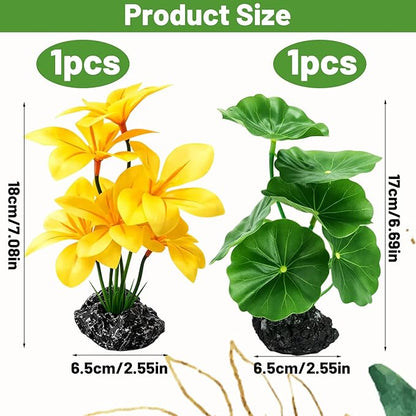 Silk Plants for Fish Tank, Aquarium Decorations with Silk Plants for Fish Tank, Safe Hiding Spots for Betta Fish and Small Pets, Two 7-Inch Artificial Aquatic Plants for Compact Tanks