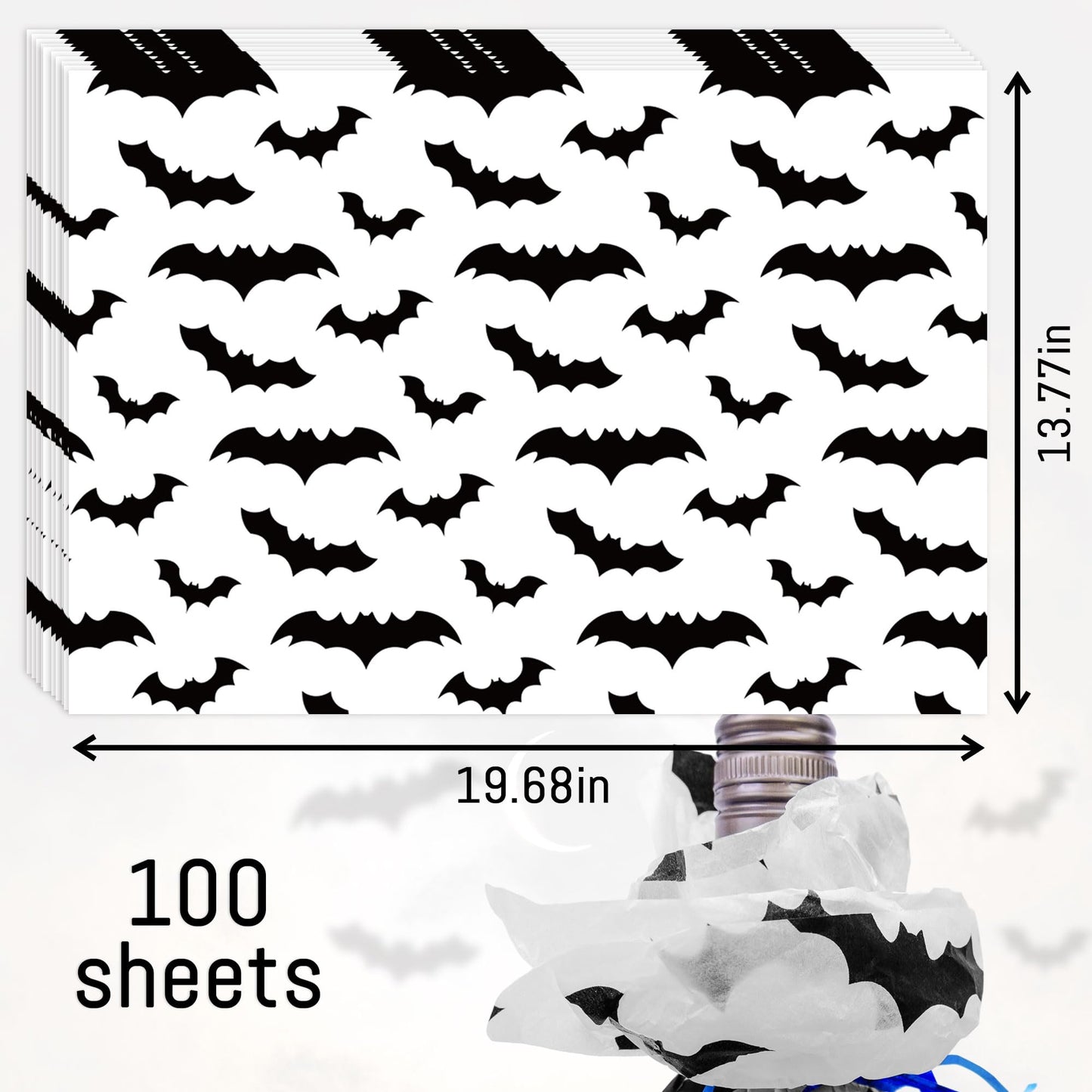 Hi Sasara 100 Black Bat Halloween Tissue Paper, 14 x 20 inch, Perfect for Gift Bags and Party Decorations