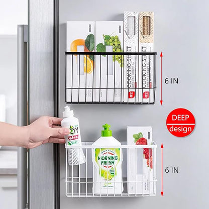 Magnetic Refrigerator Organizer Magnetic Basket Kitchen Organizer Metal Ziplock Bag Storage Organizer (10.25" L x 3.2" W x 6" H, Black)