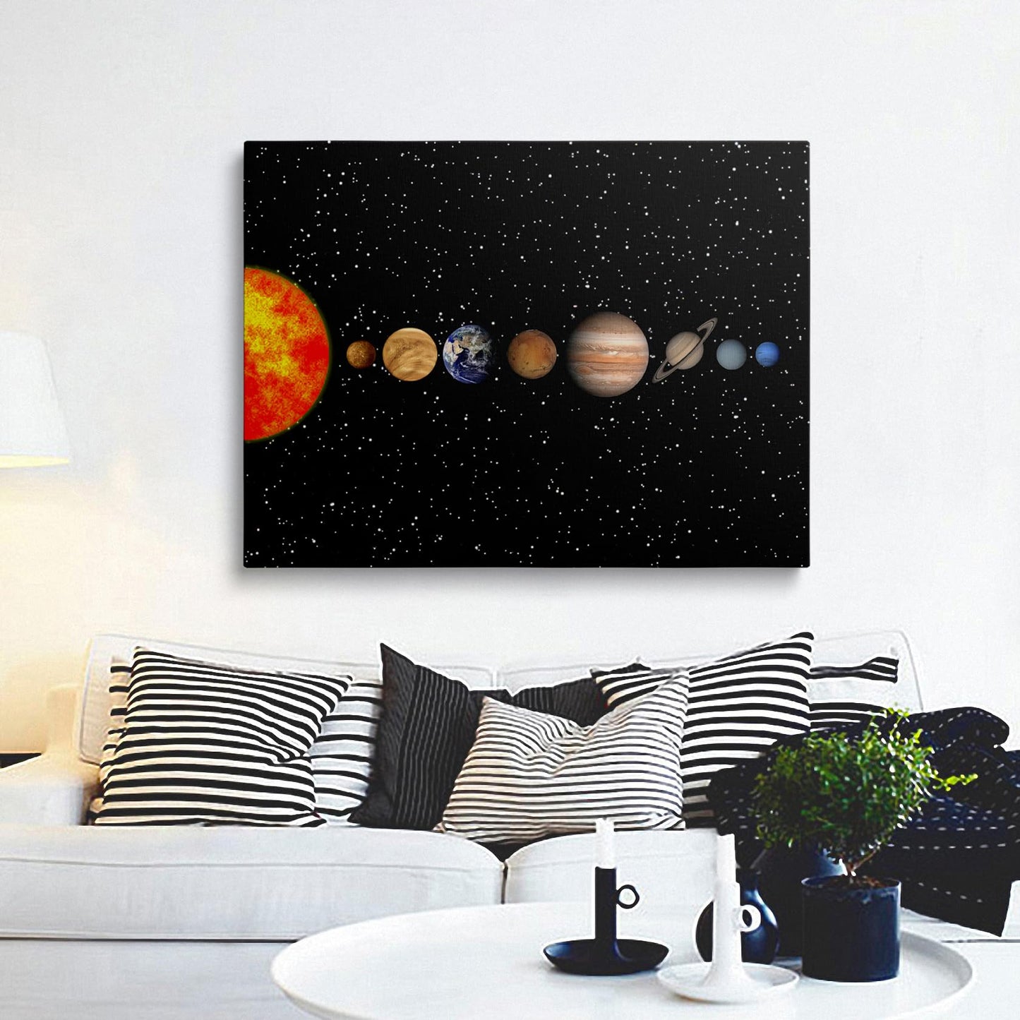 Framed Space Solar System Galaxy Planets Canvas Wall Art Astronomy Interstellar Science Decor Poster For Living Room Bedroom Home Office Artwork Gift Ready To Hang (16x24 Inches)