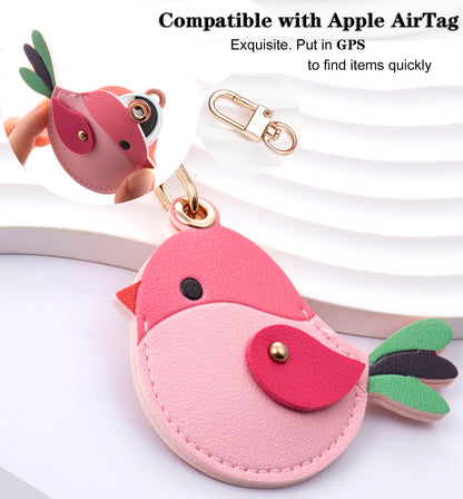 YOU WIZV Airtag Keychain Cute Bag Charms 2pc,Pink Leather Bird Purse Charms with Tassel Keychains, Couple Funny Car Key Chain Accessories