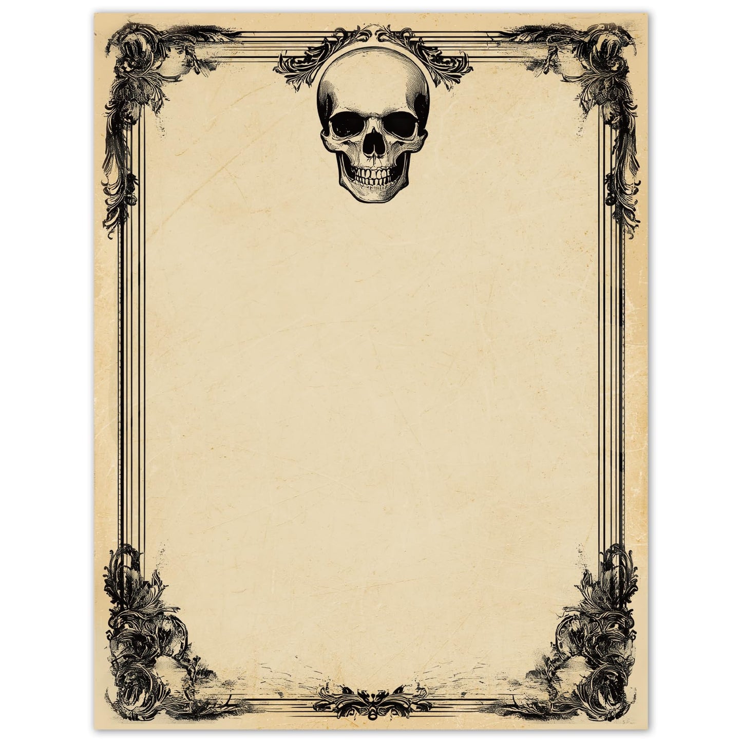 FYSUIMU 60 Sheets Halloween Skull Stationery Letterhead Paper Skull Letter Writing Paper for Notes Greeting Cards Invitation Office Printing, 8.5 x 11 Inch, Double Sided