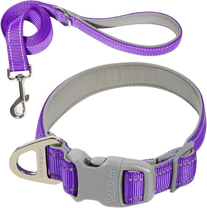 Dog Collar for Medium Small Large Dogs Reflective with Leash,Collar and Leash for Dogs,Soft Neoprene Padded 2 Pack(Purple,XS)