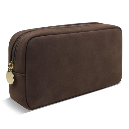 UIXIZQ Small Makeup Pouch for Purse, Suede Travel Toiletry Storage Pouch Cute Preppy Cosmetic Bag for Women Girls, Waterproof Makeup Organizer Skincare Bag Purse with Zipper (Small-Coffee)