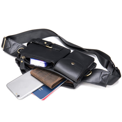 NIUCUNZH Cowhide Waist Fanny Pack-Genuine Leather and Slim with Adjustable Waistband Black