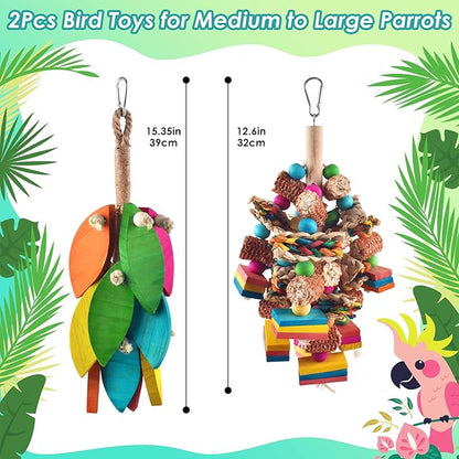 DBNESS 2 Pcs Large Bird Toys, Natural Corn Cob Parrot Chew Toy, Multicolored Leaf-Shaped Chewing Wood Blocks for Large and Medium-Sized Macaws, Cockatoos, Amazon Parrots, African Grey