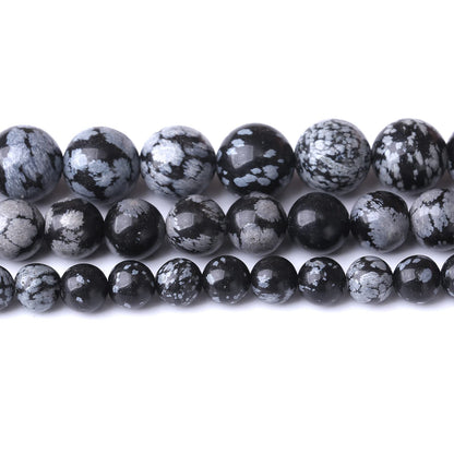 32PCS 12MM Natural Snowflake Obsidian Stone Beads Energy Healing Beads for DIY Jewelry Bracelet Necklace Making for Jewelry Making15Inch