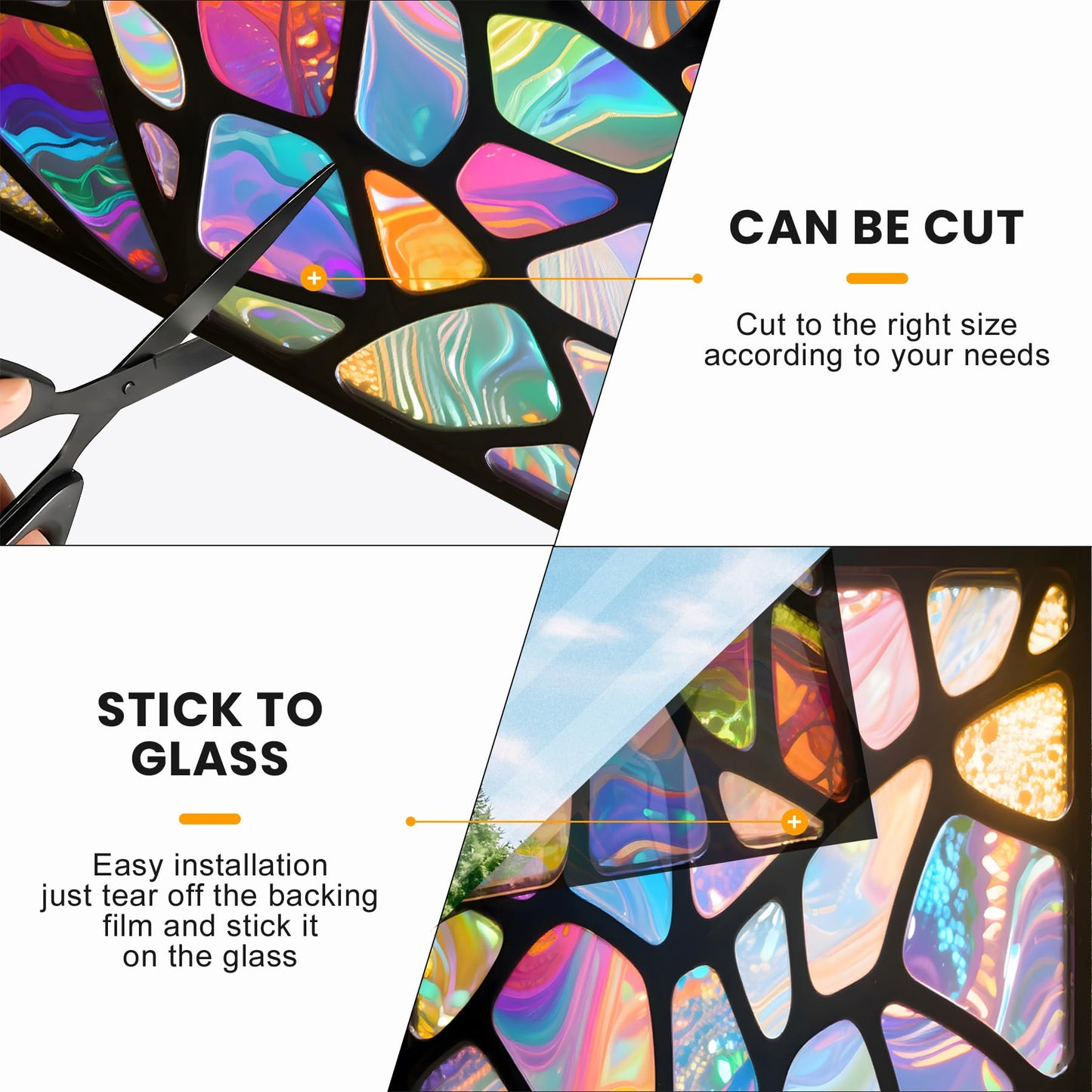 AOHMPT Stained Glass Window Privacy Film: Non-Adhesive Sun and Landscape Mosaic Design, Removable Stickers Window Covering for Home Decor (Z1584)