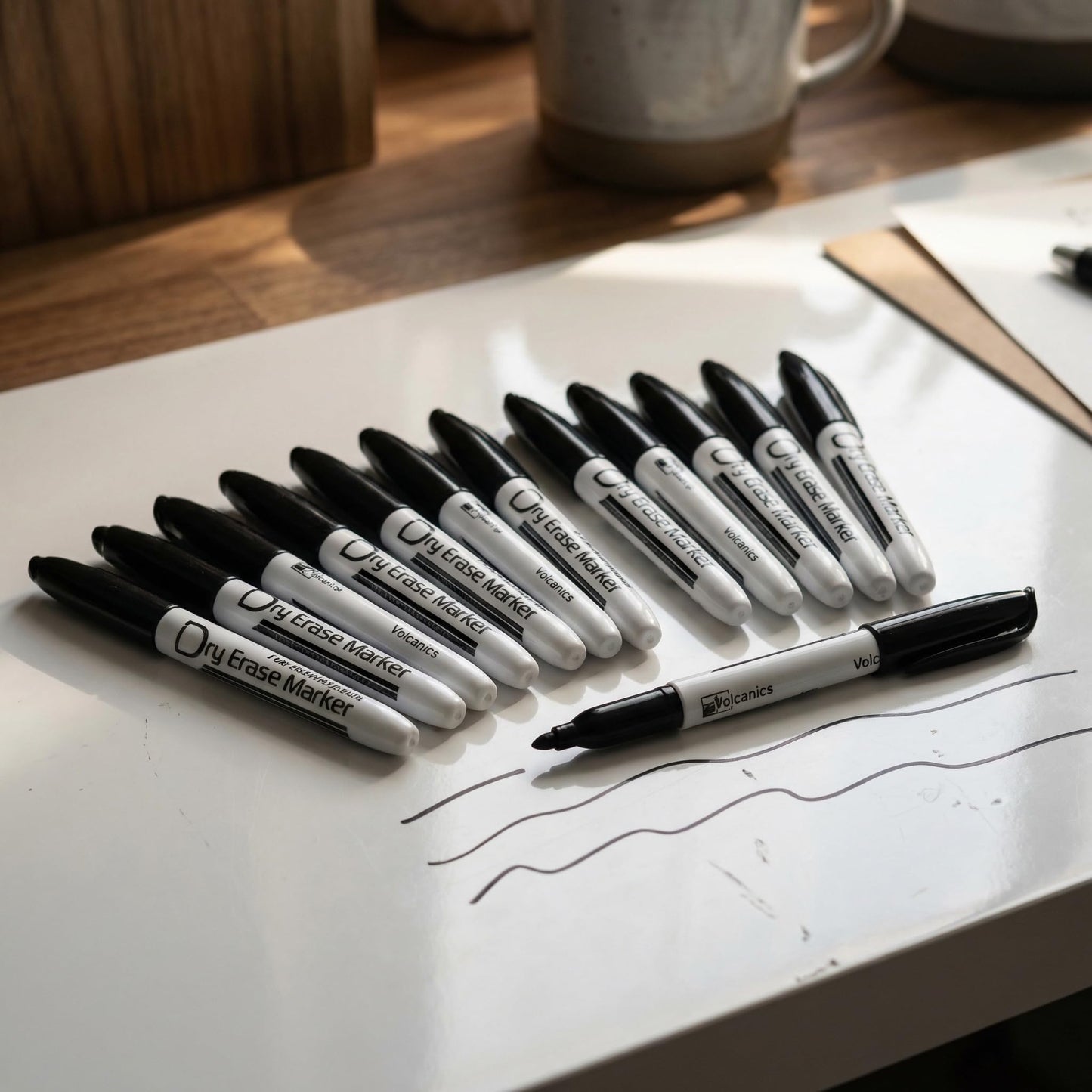 Volcanics Black Dry Erase Markers Low Odor Fine Whiteboard Markers Thin Box of 12