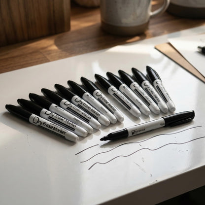 Volcanics Black Dry Erase Markers Low Odor Fine Whiteboard Markers Thin Box of 12
