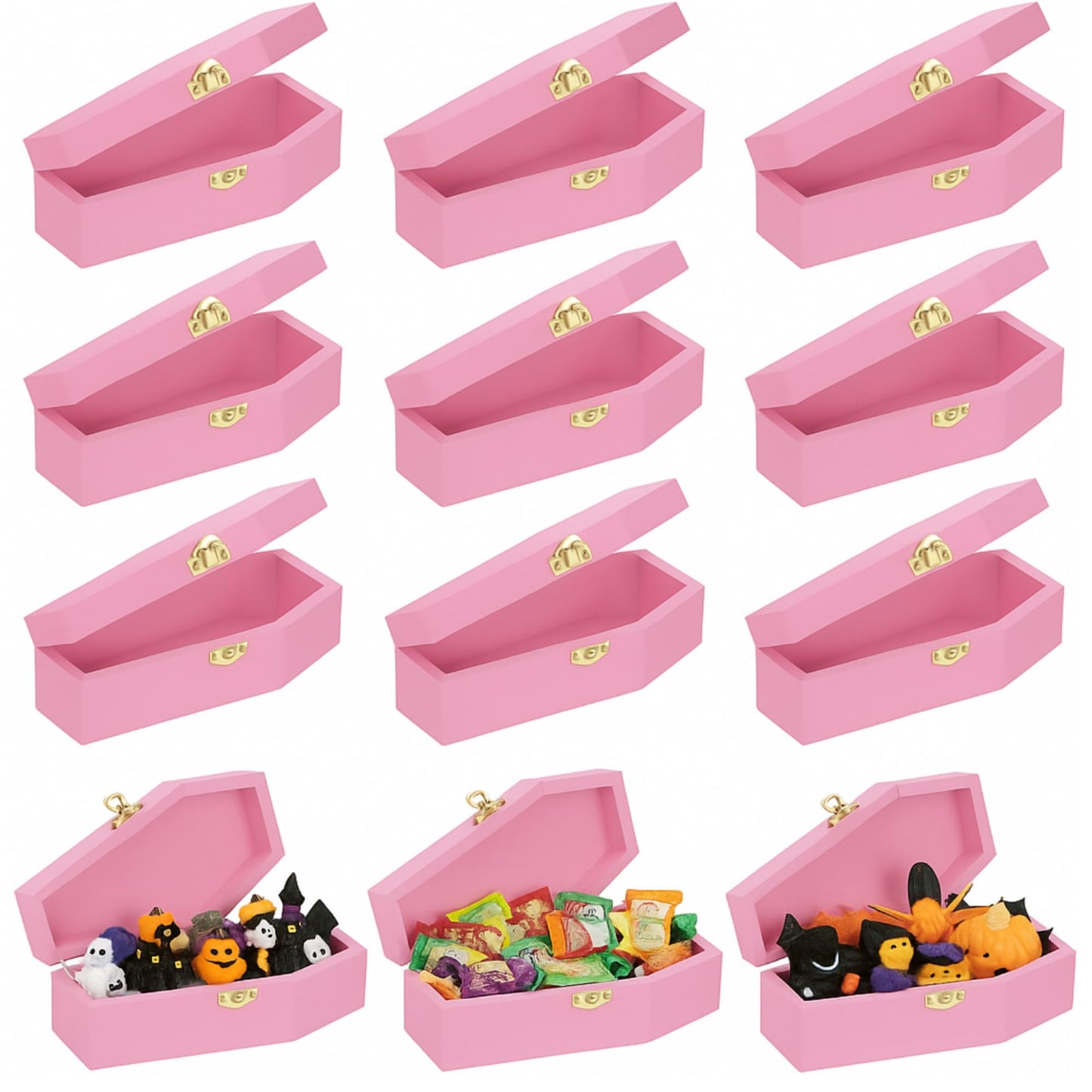 Thyle Mini Halloween Wood Coffin Box Bulk 6 Inch Small Wooden Coffins Unfinished Funeral Box for Candy Treat Goth Jewelry Gift Party Favors Decorations(Pink,12 Pcs)