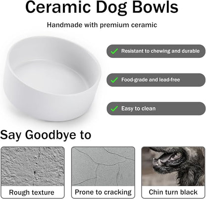MateeyLife Ceramic Dog and Cat Bowls with Stand, 2-Pack Food and Water Bowl Set - Non-Slip Pet Bowls for Small & Medium Size Dogs，28.7OZ(White)