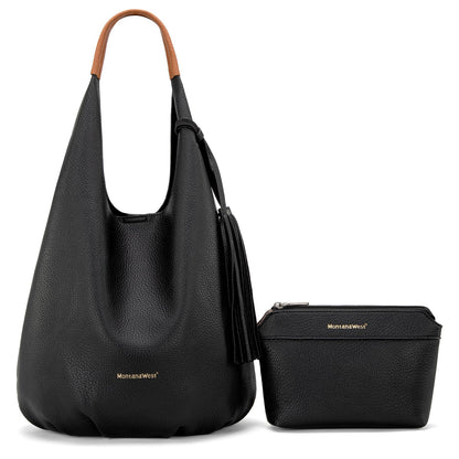 Montana West Slouchy Hobo Bags for Women 2PCS Shoulder Bag Set Womens Purses and Handbags with Coin Purse, MWC2-297BK