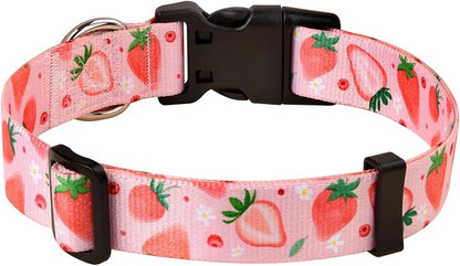 MarukoPet Dog Collar, Adjustable for Small Medium Large Dogs Puppy, Cute Design with Bohemia Floral Tribal Geometric Patterns Boys Girls Dog Collar(Strawberry-M)