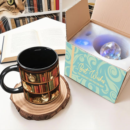 Palasarkaaa Cat Bookshelf Coffee Mug Gifts for Book Lovers, Book Lover Bookish Gifts for Bookworm Women Readers Librarian Writer, Cat Lovers Black Mugs 11oz