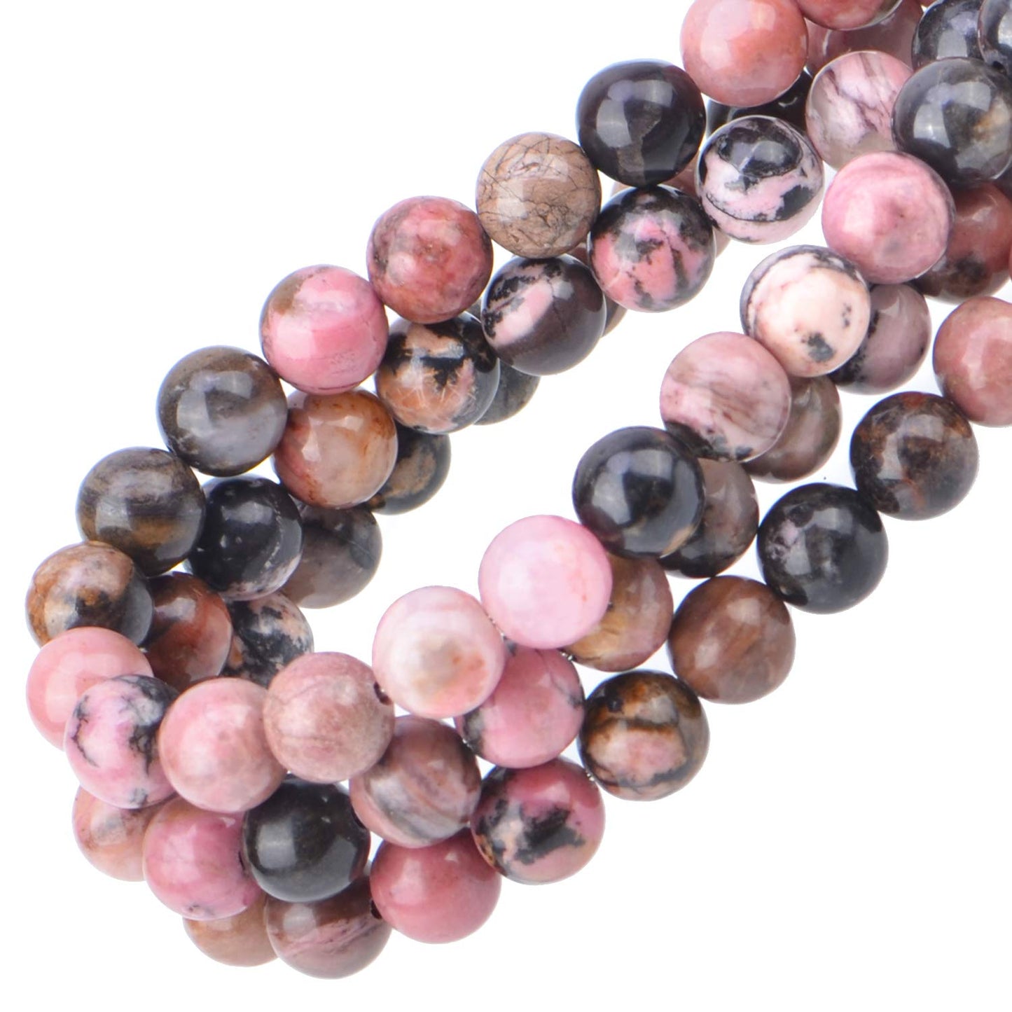 100PCS Gorgeous Black Stripe Rhodonite Natural Gemstone Loose Beads 8mm Smooth Round DIY Bracelet Necklace for Jewelry Making (Pink Black Rhodonite, 8MM)