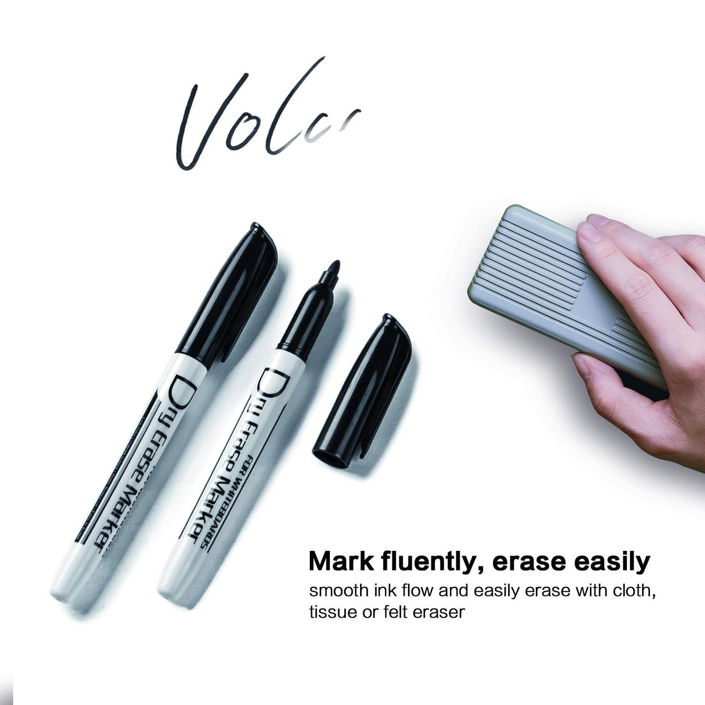Volcanics Black Dry Erase Markers Low Odor Fine Whiteboard Markers Thin Box of 12