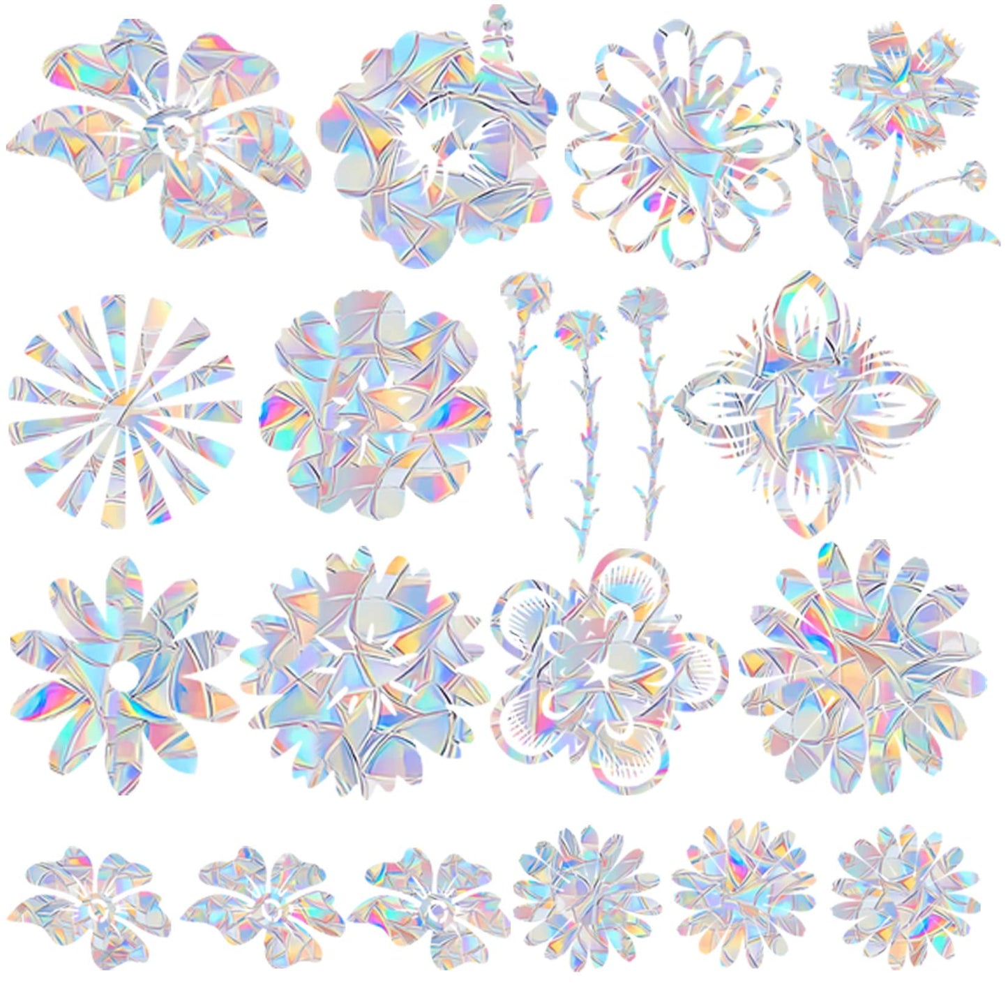18 Pieces Flower Window Decals for Bird Strikes - Anti-Collision Clings to Save Birds,Non Adhesive Vinyl Rainbow Suncatch Stickers, Easy Remove No Residue and Reusable