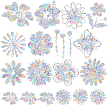 18 Pieces Flower Window Decals for Bird Strikes - Anti-Collision Clings to Save Birds,Non Adhesive Vinyl Rainbow Suncatch Stickers, Easy Remove No Residue and Reusable