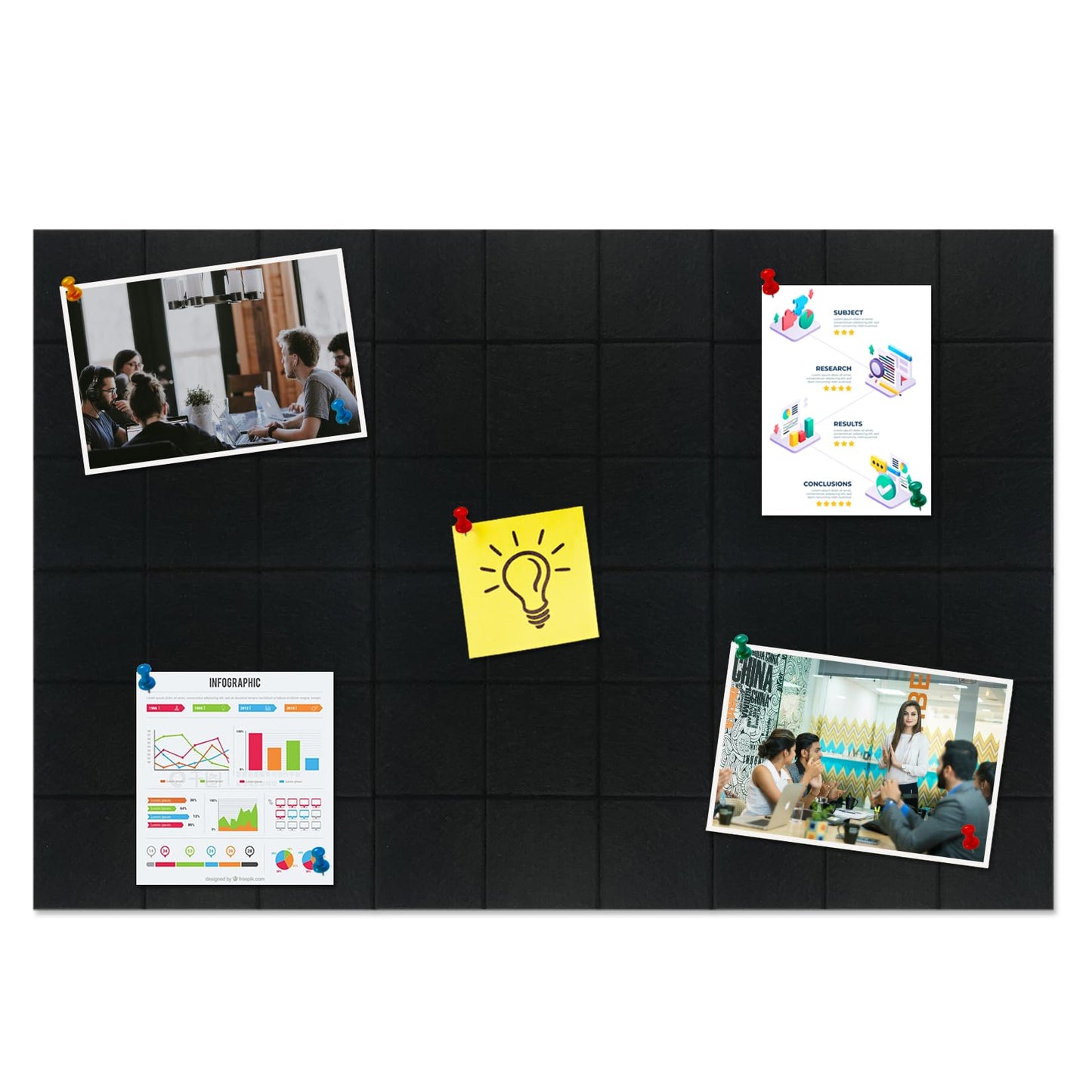 HULAVO Large Square Felt Cork Board Tiles, Self Adhesive DIY Felt Bulletin Board Pin Board with 35 Pushpins for Office School Home Wall Decor Stickers Memos Photos Display (Black)