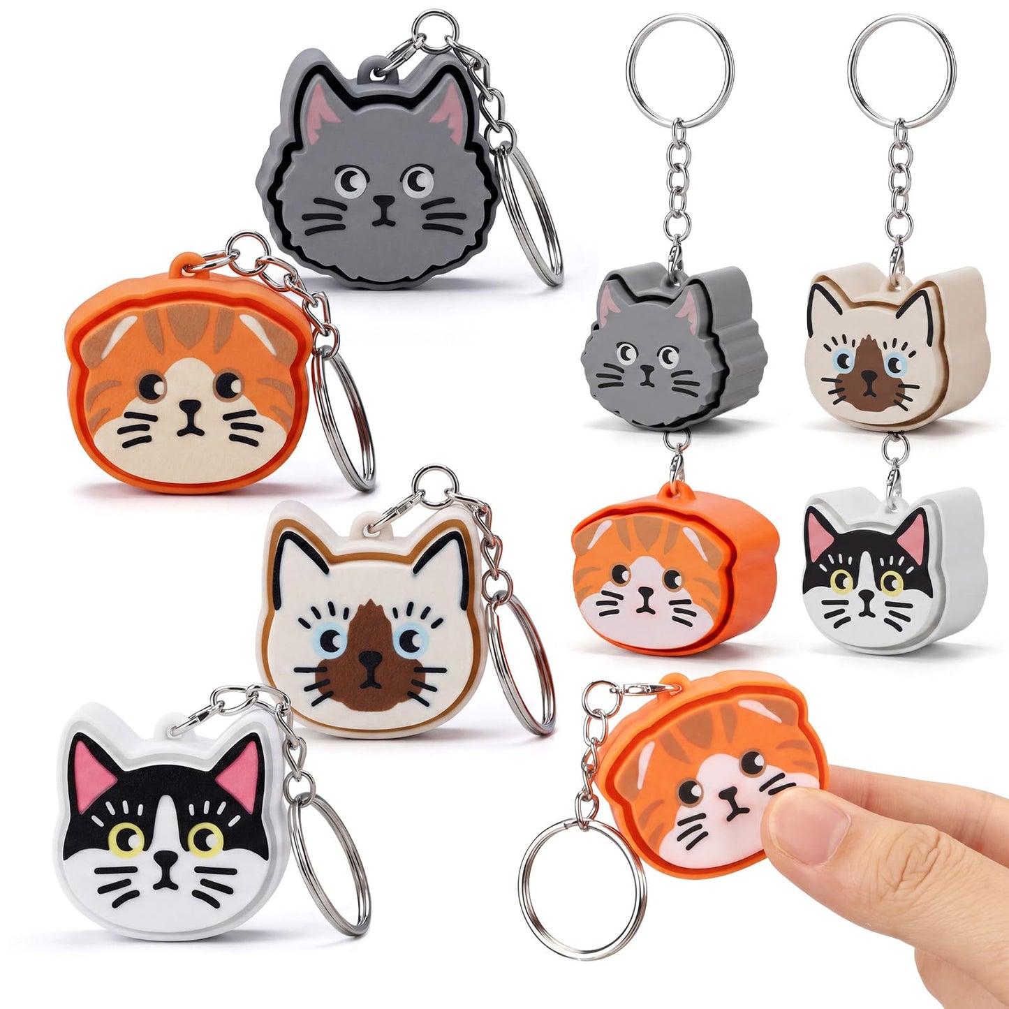 Kenning 12 Pcs Cat Clicker Fidget Keychain Bulk 3D Printed Sensory Clicker Fidget Toys for Adults Stress Relief Cat Party Favors Keychains for Birthday Goodie Bags Summer Giveaways Coworker Gifts