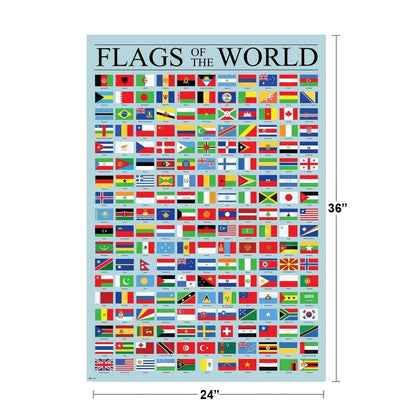 Flags of the World Poster Geography Classroom Decor International Country Reference Chart Cool Wall Art Print Poster 24x36