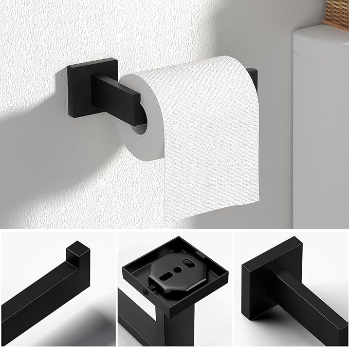 JOPOFI 10 Piece Bathroom Towel Bar Set - 23.6 Inch Bathroom Towel Holder, Thicken Stainless Steel Towel Racks for Bathroom Wall Mounted, Bathroom Hardware Accessories Set - Matte Black