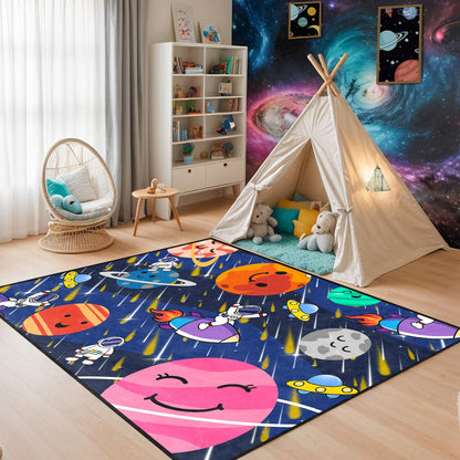 BATATADOCE Galaxy Area Rug - Solar System Design, Perfect for Boys' Room or Classroom, 4'x5'