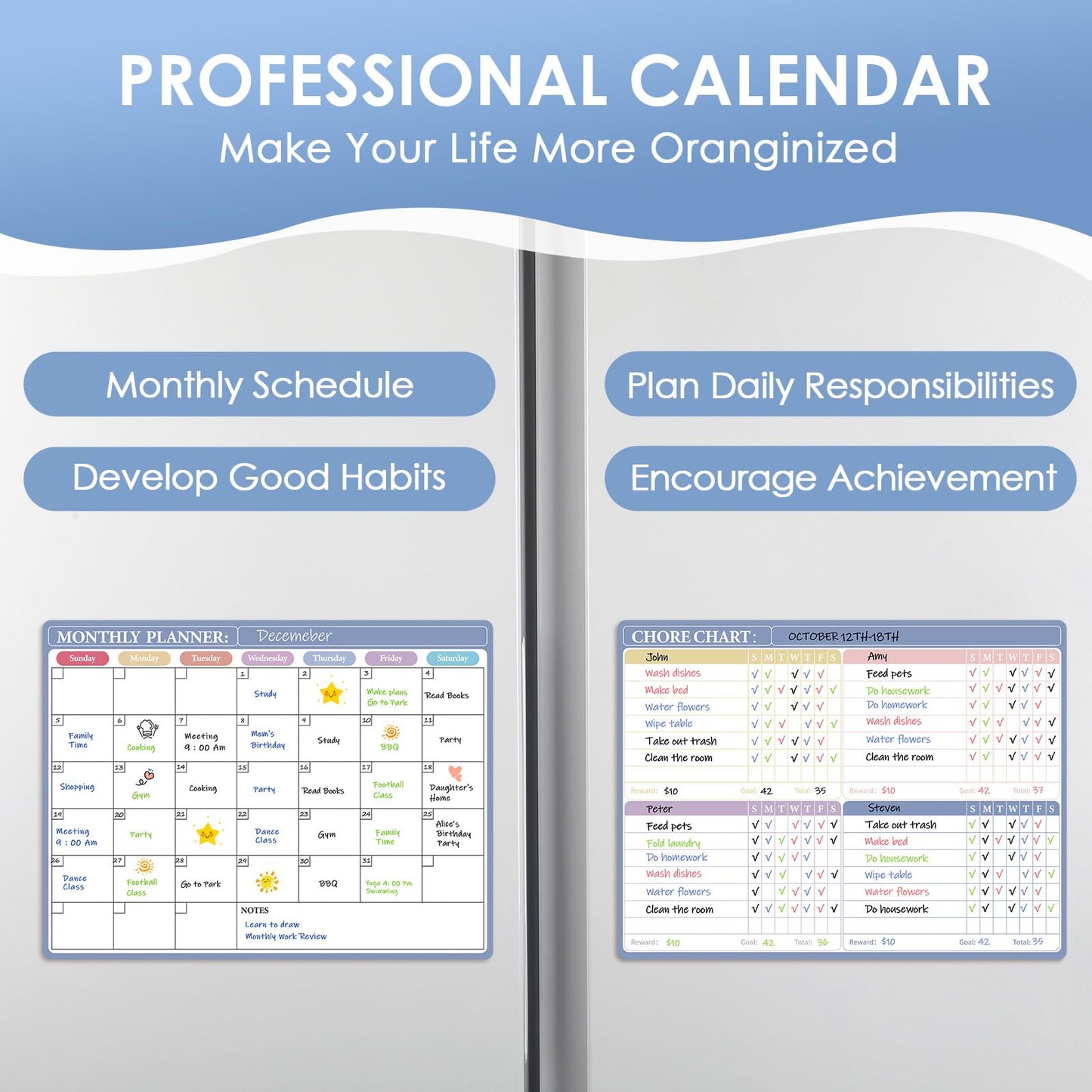 MaxGear Magnetic Calendar for Refrigerator, 16x12 Monthly Dry Erase Fridge Calendar Whiteboard with Stain Resistant Surface, No Ghosting, Reusable Planning Board with 4 Markers and 1 Eraser