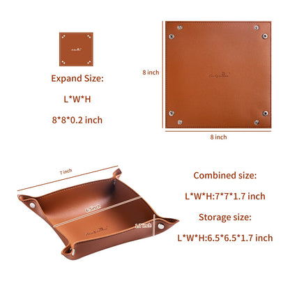SANQIANWAN PU Leather Jewelry Valet Tray for Women and Men, Portable Entryway Table and Bedside Nightstand Desk Catchall Travel Dish Plate for Key, Wallet, Watch, Coin (Brown-B)